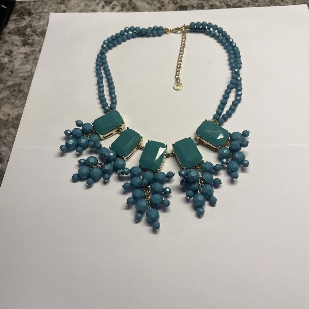 Signed T - Talbots Blue Beaded Statement Costume … - image 4